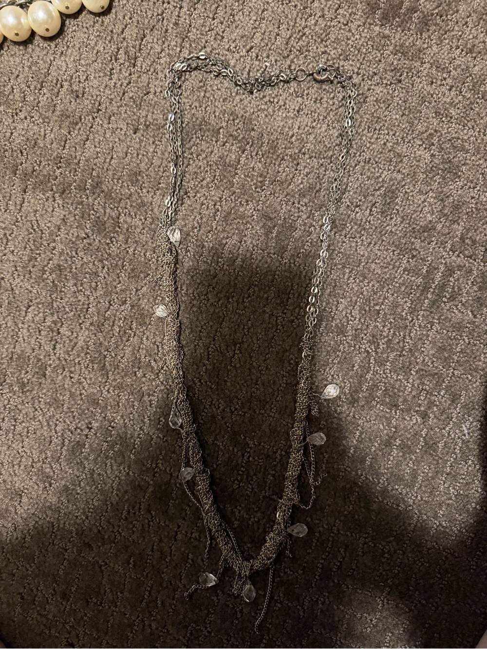 Gold Multi-Chain Necklace with Clear Teardrop Beads